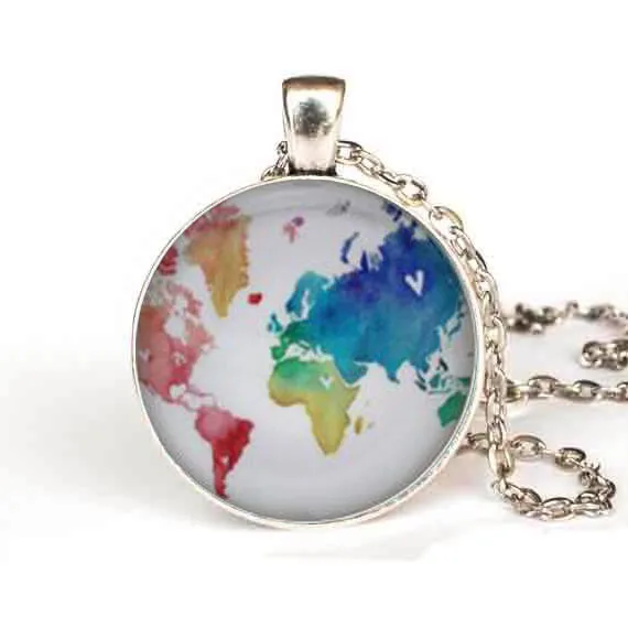 Цепочка с подвеской в виде радужной многоцветной карты для мужчин и женщин |