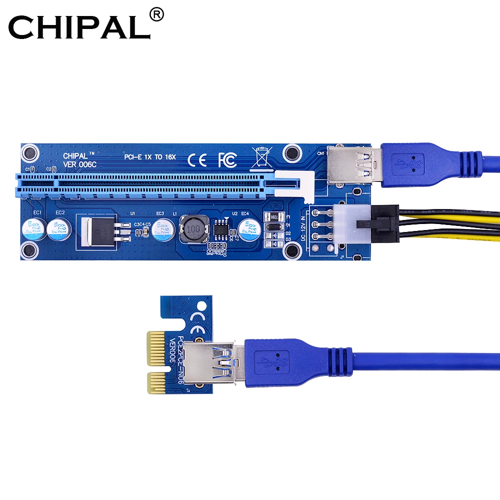 CHIPAL VER006C 60 см PCI E Riser Card PCIE 1x к 16x Удлинительный кабель + USB 3 0/SATA 6Pin шнур питания для BTC