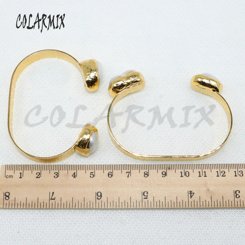 

5 pcs pearl bangles double stone bangles golden cuff adjustable fashion vintage Gem jewelry for women 4959