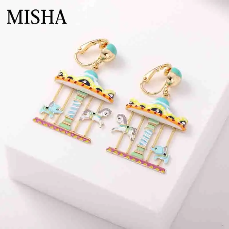 MISHA новые серьги для женщин Новинка карусель парка аттракционов эмалированная