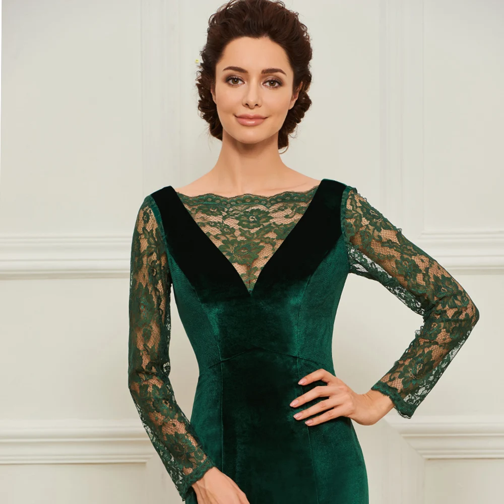 Dressv Зеленое Длинное платье для матери невесты с зубчатым воротником длиной до