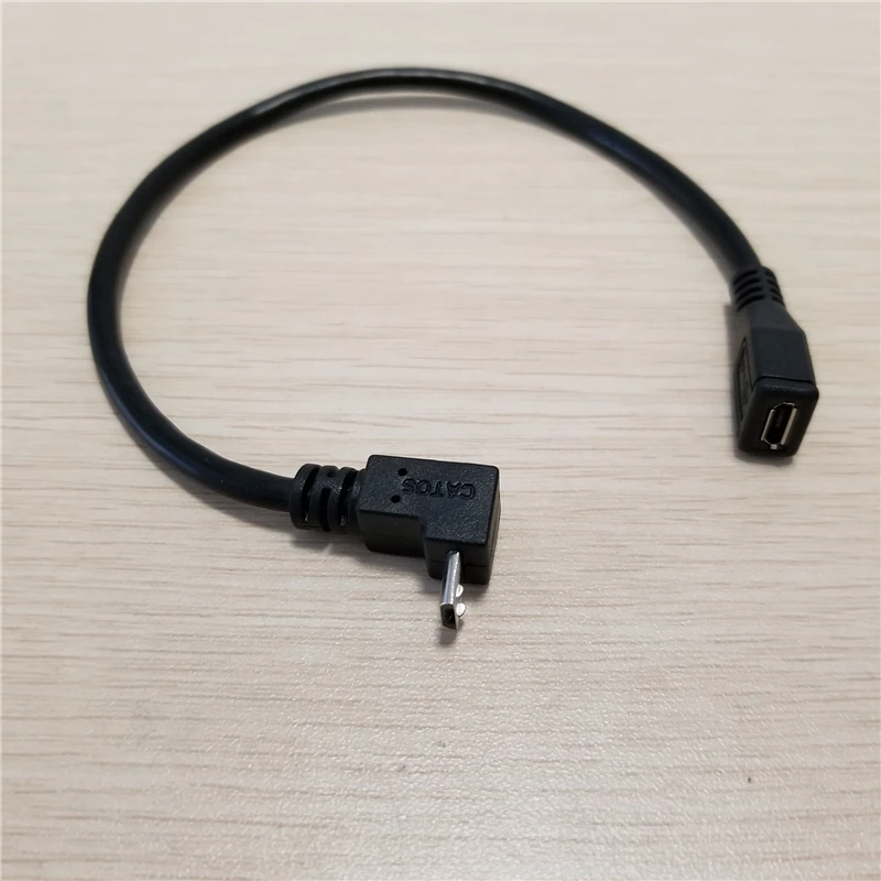

90 Degree Downward Right Angle Micro USB Extension Data Cable Male to Female Black 25cm