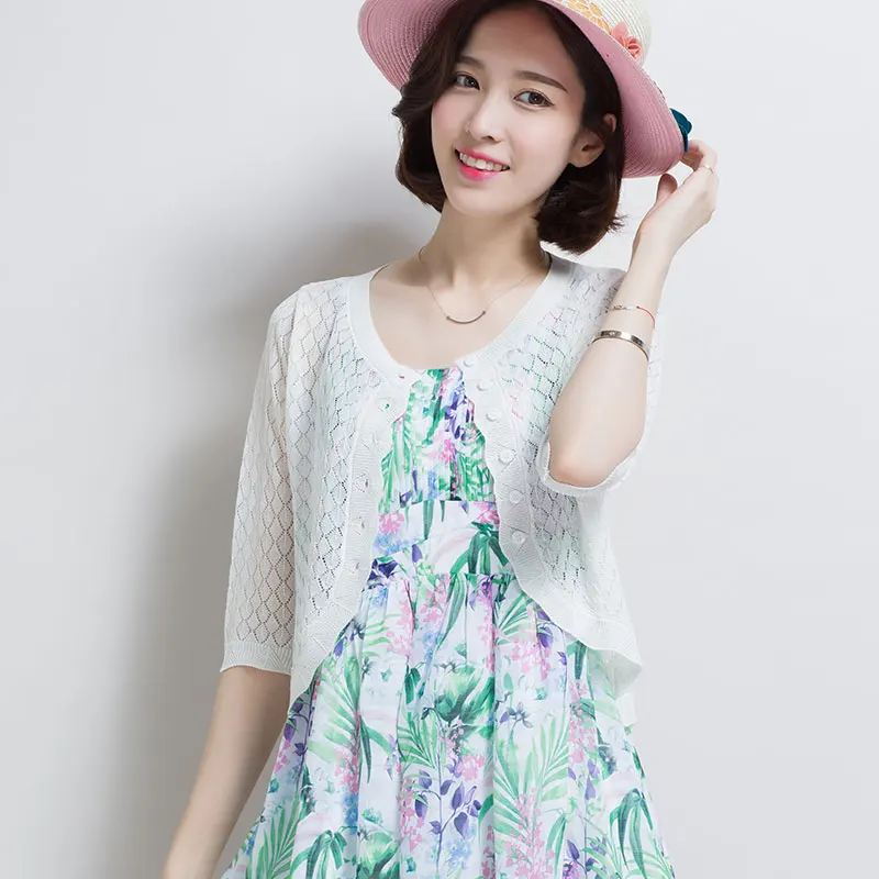 Женский вязаный кардиган тонкий ажурный высокого качества для защиты от солнца