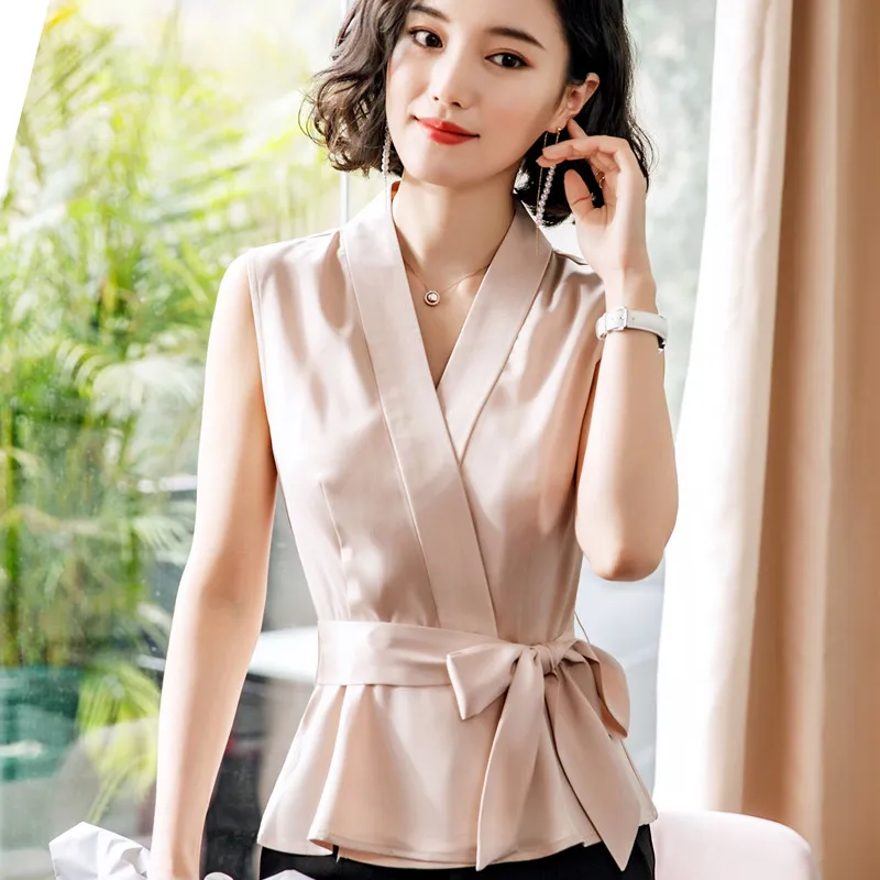 Apricot vest NAVIU модный элегантный женский жилет Летний тонкий v-образный вырез бант топы со шнуровкой офисный женский темперамент Жилеты Пальто - Цвет: Apricot vest