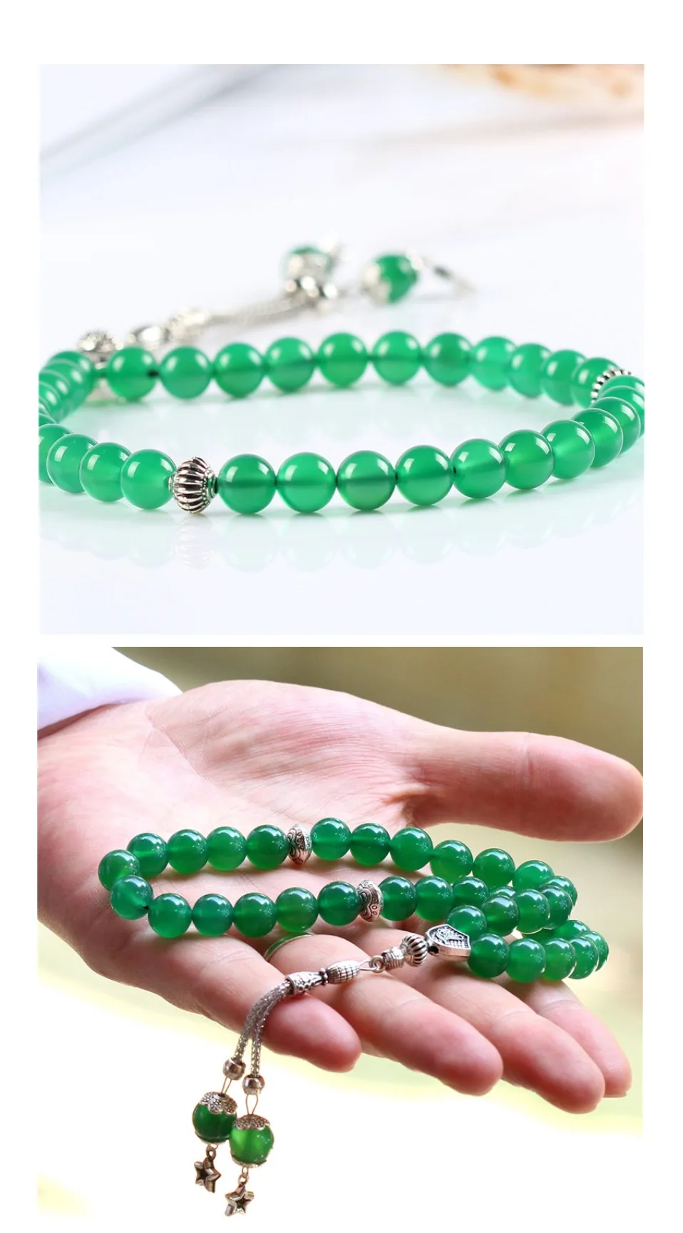 LOSHEREN натуральный зеленый агат камень Tesbih молитвенные бусины 33 четки Tasbih мусульманский автомобиль-офис Висячие Masbaha Sibaha Subha