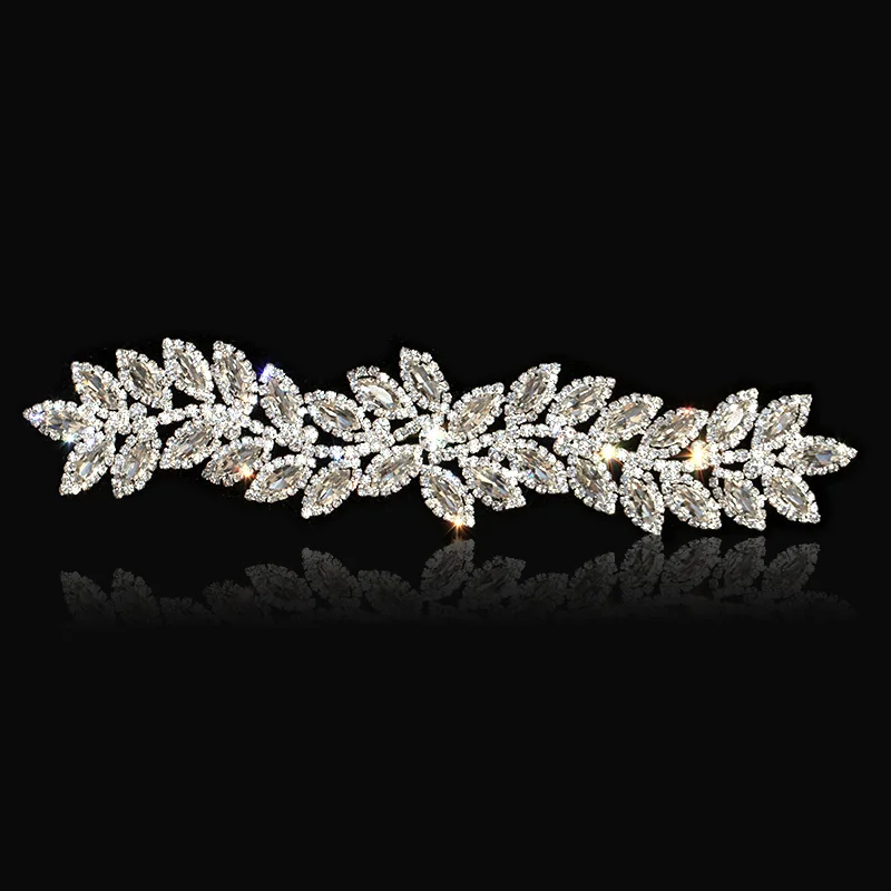 24.2*5.5 cm Leaf Crystal Rhinestone Applique for Wedding Dresses Costumes Trims Flatback Silver Gold Cusack | Дом и сад