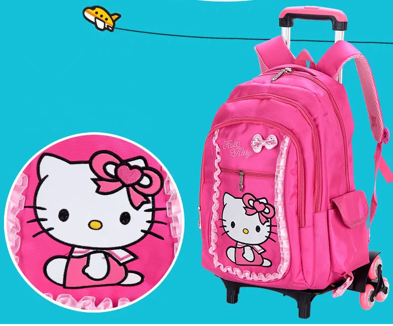 Hello kitty детские школьные сумки набор Mochilas детские рюкзаки с шестью колесами чемодан на колесиках для девочек рюкзак