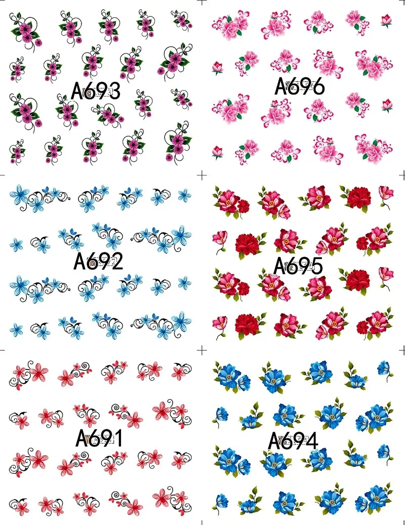 2018 Fashion 12 sheets Water Transfer Nail Art Decals Stickers beauty flower design nail Sticker Decorations DIY A685-696 | Красота и