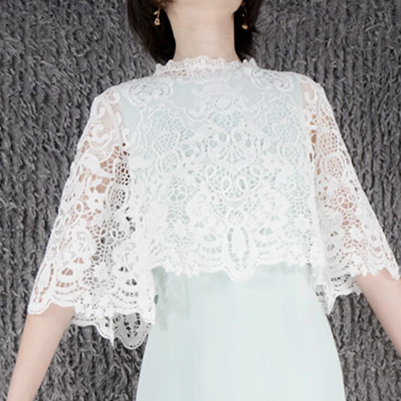 

Decorative Shirt Tie Hooded false Decorative Ladies New Fashion Lace White Shawl Bride Style Top unique shape