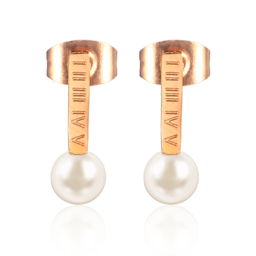 Stainless Steel Jewelry Woman Vogue 2019 Charm Rose Gold Pearl Earrings Fine Accessories Small Stud For Women |Серьги-гвоздики| |