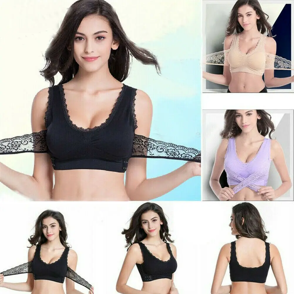 

Women LADY Sexy Front Cross Adjustable Side Buckle Lace Vest Wireless Sport Bra