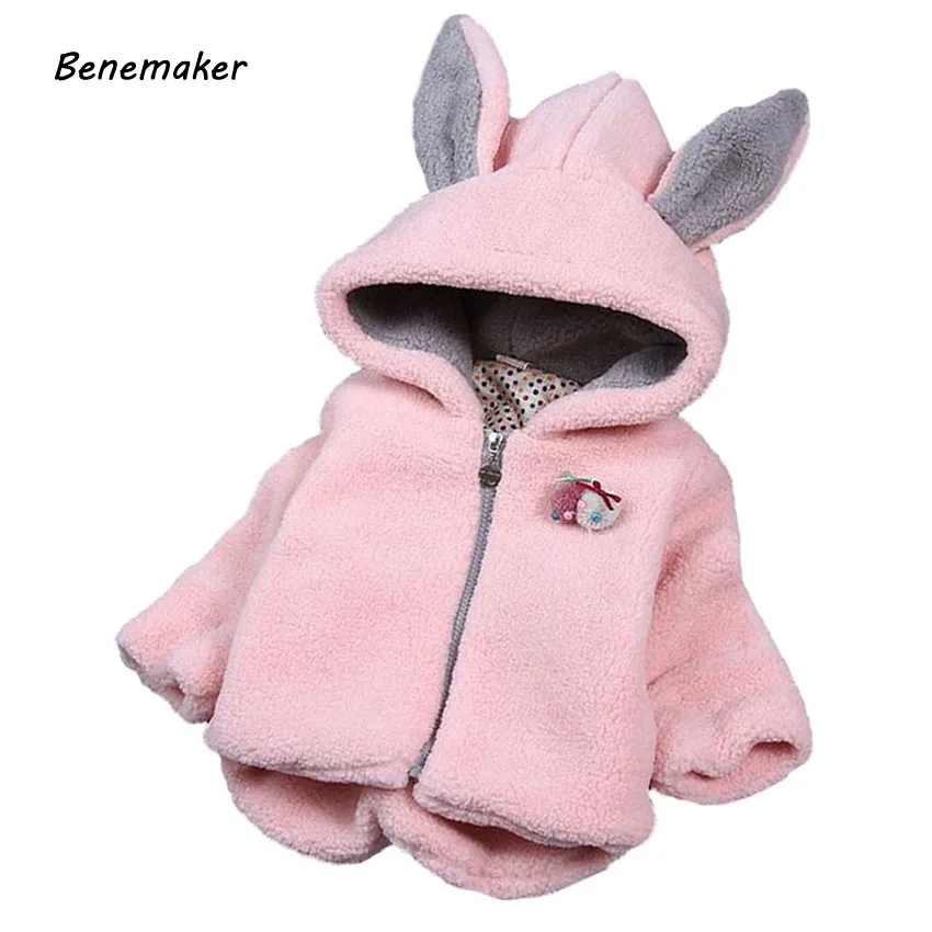 Benemaker/Новые теплые флисовые куртки для девочек; детские зимние пальто; комбинезоны; одежда с капюшоном; детская верхняя одежда с заячьими ушками; JH067