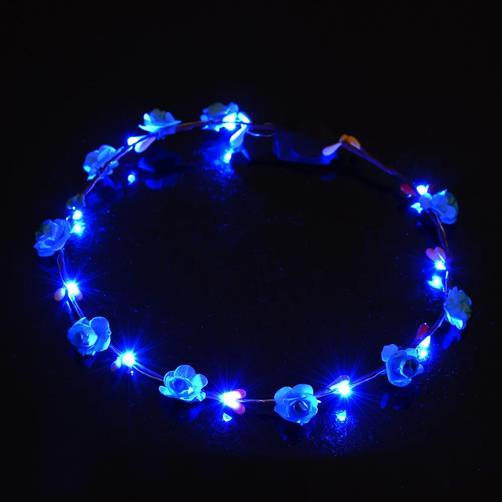 Blue Светодиодный венок, гирлянда, светящаяся лоза, повязка на голову, цветочный венок, корона, Bloemenslinger, свадебный головной убор, Гавайские украшения - Цвет: Blue