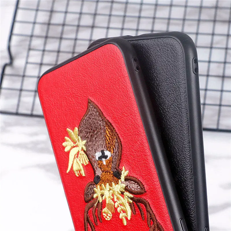 For iphone X case cover Netarlier for 7 8 Back Soft Full Cover Case 6 6s plus Silicone Sika Deer Embroidery |