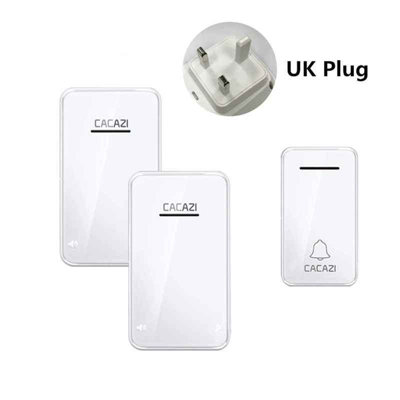 white UK Plug 1x2 Беспроводной дверной звонок с вилкой для ЕС, США, Великобритании, Австралии, без батареи, автономный, 200 м, IP 40, водонепроницаемый светодиодный светильник, беспроводной звонок, 1, 2 кнопки и приемник - Цвет: white UK Plug 1x2