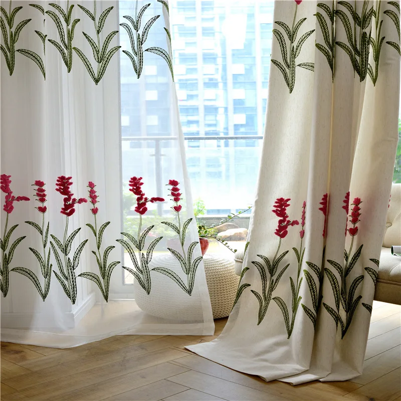 Шторы из льна и хлопка затемняющие в пасторальном китайском стиле с цветочным