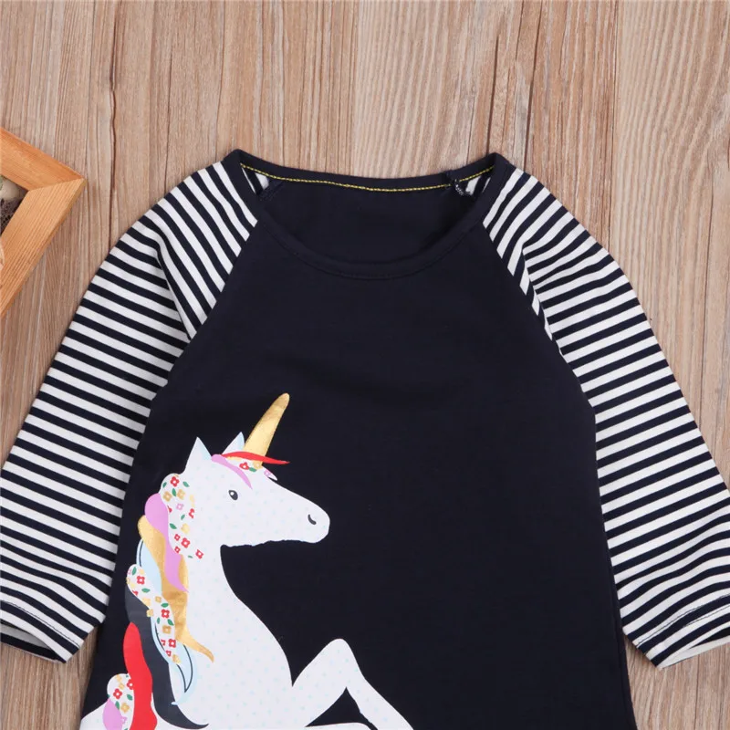 2018 New Fashion Design Princess Kids Baby Girls Long Sleeve Dress Unicorn Striped Clubwear Party Casual Dresses Vestidos | Детская