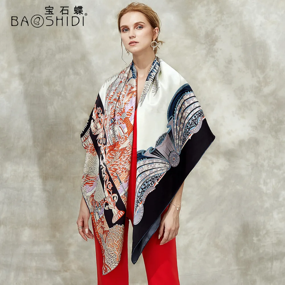 [BAOSHIDI]100% silk scarf 16m/m thick Infinity 132*132cm Scarves women Elegant brand scarfs fashion lady shawl woman hijab |