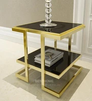 free shipping golden stainless steel angle of a few gold plated glass angle of a few small tea table is square