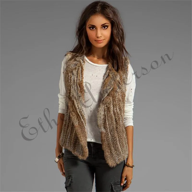 Lady Knitted new real rabbit fur Gilet overcoat jacket Russian women's winter warm genuine fur vest plus size