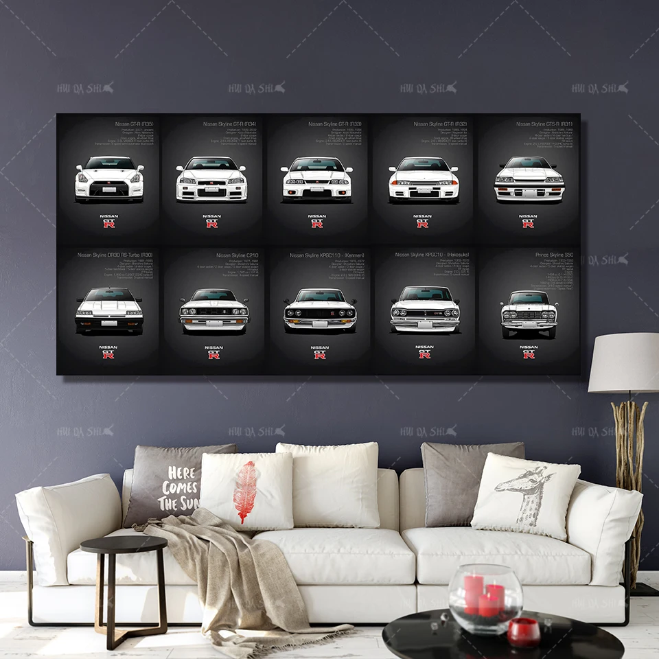 Картина на холсте HD печать работа 5 шт. Классическая Ретро Nissan Skyline GTR автомобильные картины прикроватная домашняя декоративная настенная наклейка плакаты