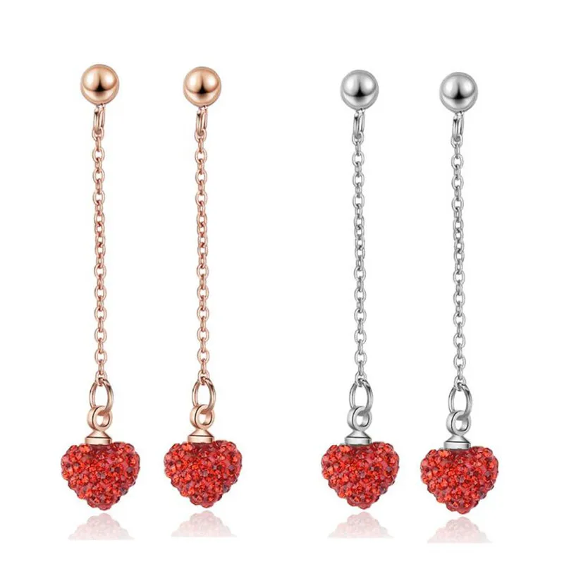 

Girl Heart New Fashion Beautiful 925 Sterling Silver Jewelry Sweet Little Red Love Crystal Heart Shaped Dangle Earrings SE697