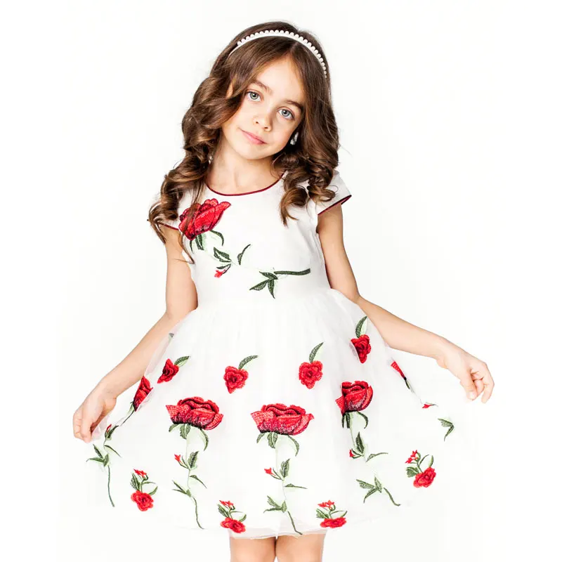 Childdkivy Rose Embroidery Girls Princess Dress 2020 Kids Summer For 4-12 Years Children Party Clothes | Детская одежда и обувь