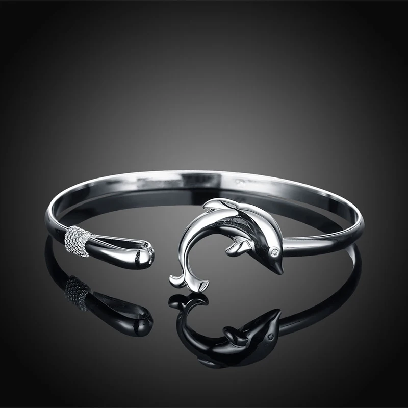 925 Jewelry Playful Dolphin Lock Buckle Bangle For Women Wedding Fashion Silver Plated Gifts | Украшения и аксессуары