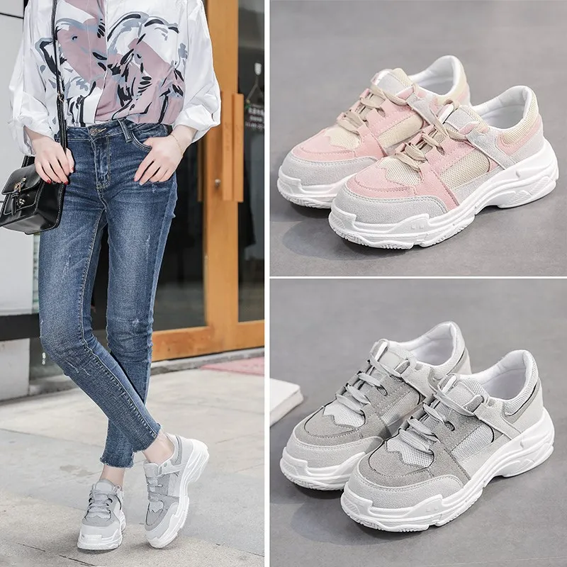 New Arrival Fashion Daddy Shoes Spring Summer Lace-up Mixed Colors Women Casual Breathable Sneaker Platform Trainers | Обувь