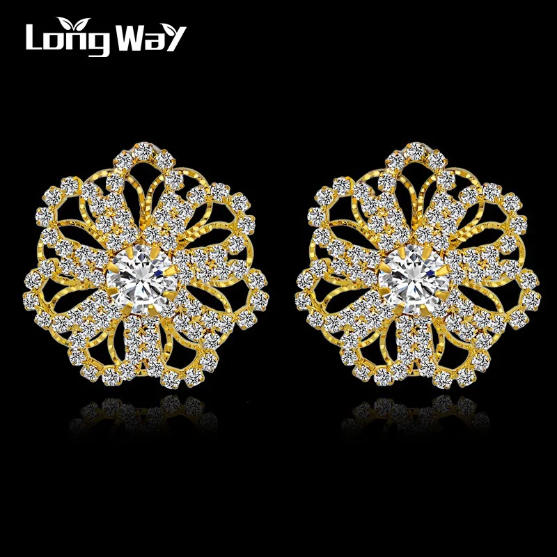 

LongWay Luxury earring Crystal Stud Earrings For Women Gold Color Earrings Vintage Wedding Fer earrings Jewelry SER140387