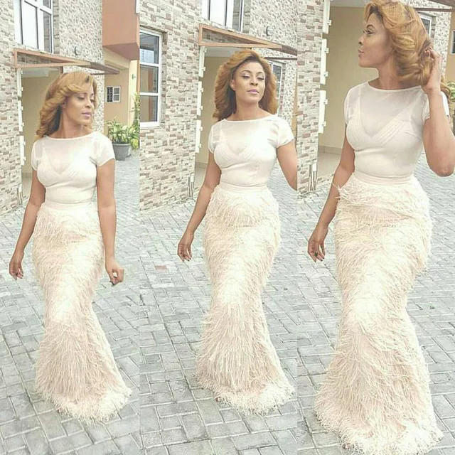 Abendkleider Мода Перья Вечернее Платье 2017 Пром Русалка Формальное Партия vestidos де