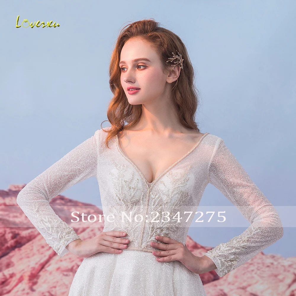 Свадебное платье с длинным рукавом Loverxu Vestido De Noiva кружевное открытой спиной