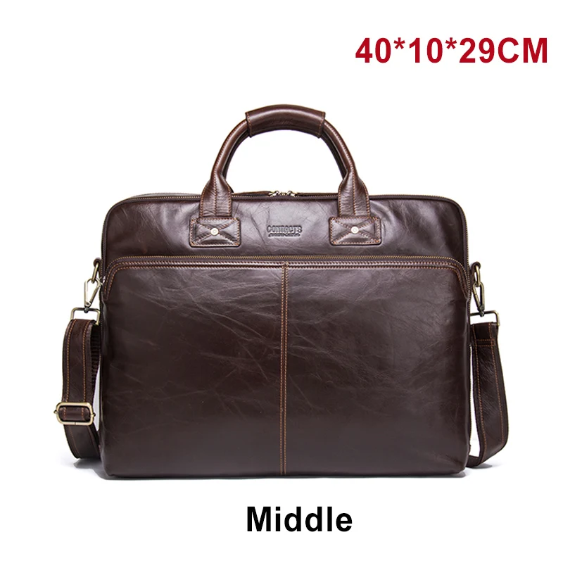 Middle for 15.6inch Классический мужской деловой портфель, сумка из натуральной воловьей кожи, мужские брендовые высококачественные сумки на плечо, дизайнерские мужские роскошные сумки - Цвет: Middle for 15.6inch