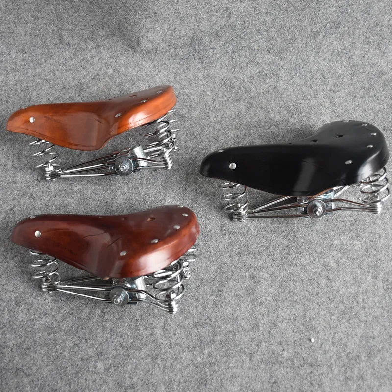 

S113 Retro Bicycle Saddle Leather Cowhide Nostalgic England Modified Old Car Seat Cushion Cycling Accessories Parts 3 Colors