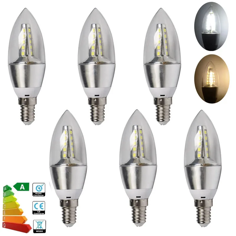 6 шт E14 E27 E12 B15 B22 светодиодный лампы в форме свечи лампы 8W 6W 5W 3W AC110-240V Edison винтовая люстра лампа дневной белый/теплый белый
