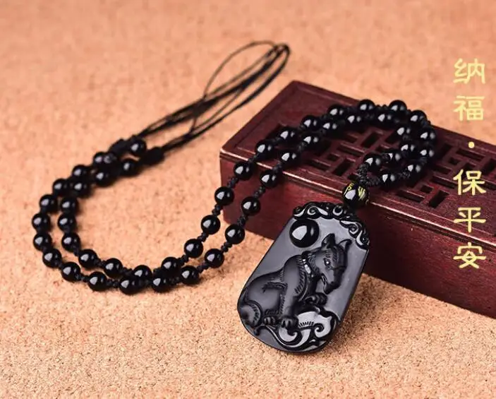 WAN колье с кулоном талисманом мужской знак зодиака натуральный черный камень