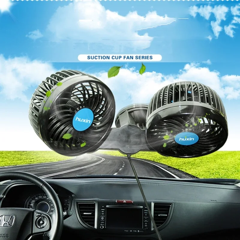 

12/24V Auto Car Air Cooling Dual Head Fan Low Noise Car Auto Cooler Air Fan Car Fan Accessories 360 Degree Rotatable Fan