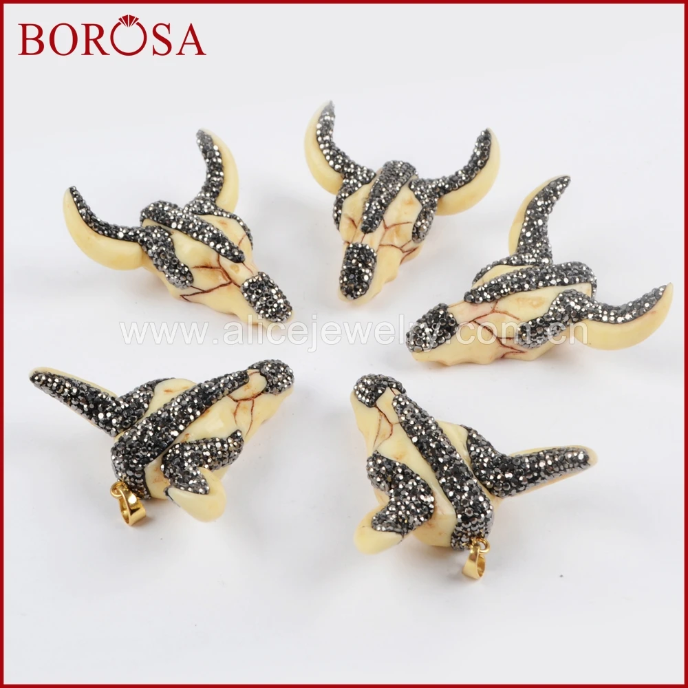 BOROSA 5 шт. кулон с головой буйвола для крупного рогатого скота стразы из смолы
