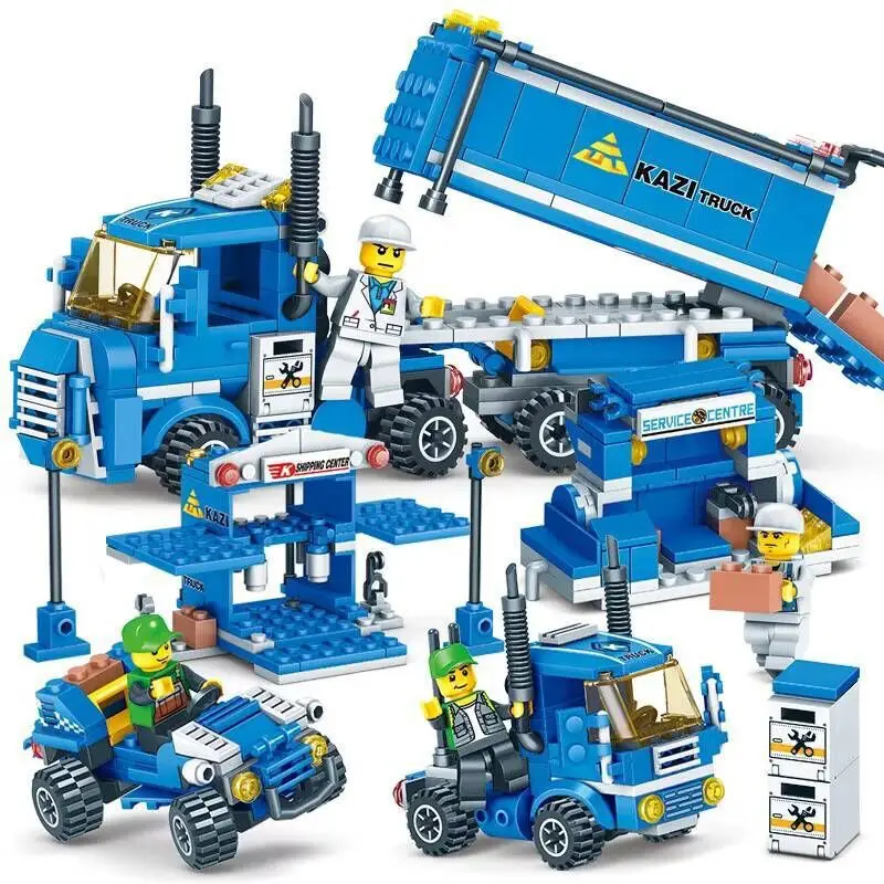 Городской желтый грузовик пикап караван городские Грузовые Строительные блоки