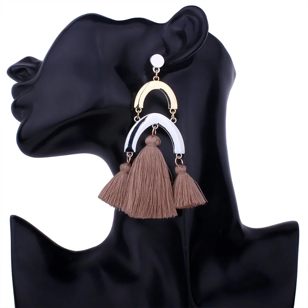 Мода Арка мост дизайн кисточкой серьги Boho нить Tassle Висячие для Для женщин