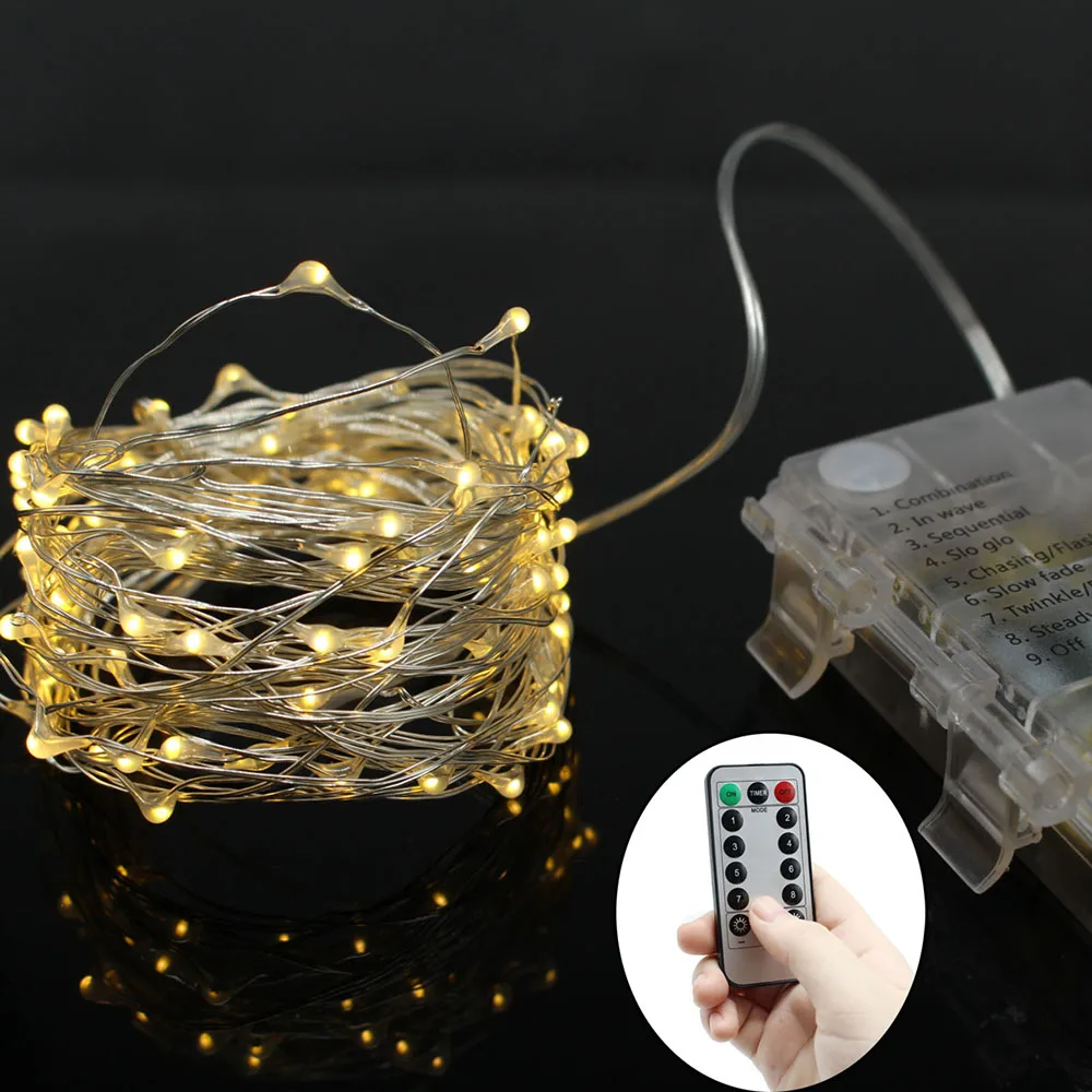 Микро-серебряное Провода огни IP65 Батарея гирлянды-таймер Функция 2 батареи