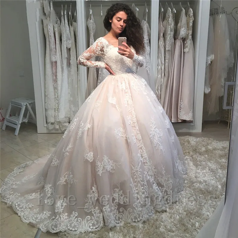 

Элегантное кружевное свадебное платье с длинным рукавом Vinatge 2019