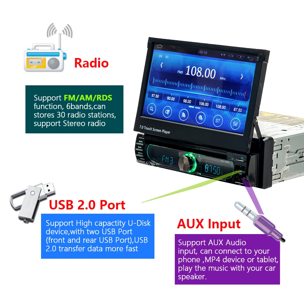 Podofo 1 din " Android автомобильный Радио gps навигация wifi DVR DVD MP5 HD мультимедийный плеер 1+ 16 Гб зеркальная связь Bluetooth FM Авторадио