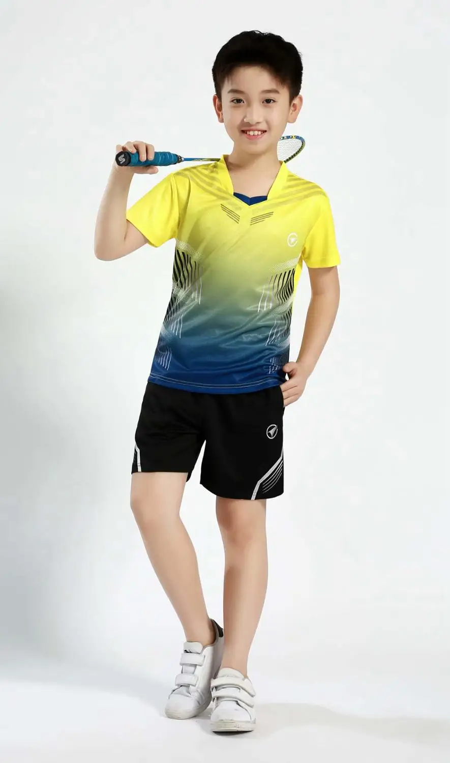 B122 Yellow Новинка года, детские футболки для настольного тенниса, для игры в пинг-понг спортивный быстрый сухой дышащий Детский комплект, рубашка для бадминтона+ шорты - Цвет: B122 Yellow