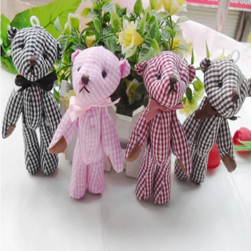 

10pcs plaids cloth button teddy mini bears,11cm bear bouquet,wedding Birthday gift DIY pendant,kids boys girls baby shower party