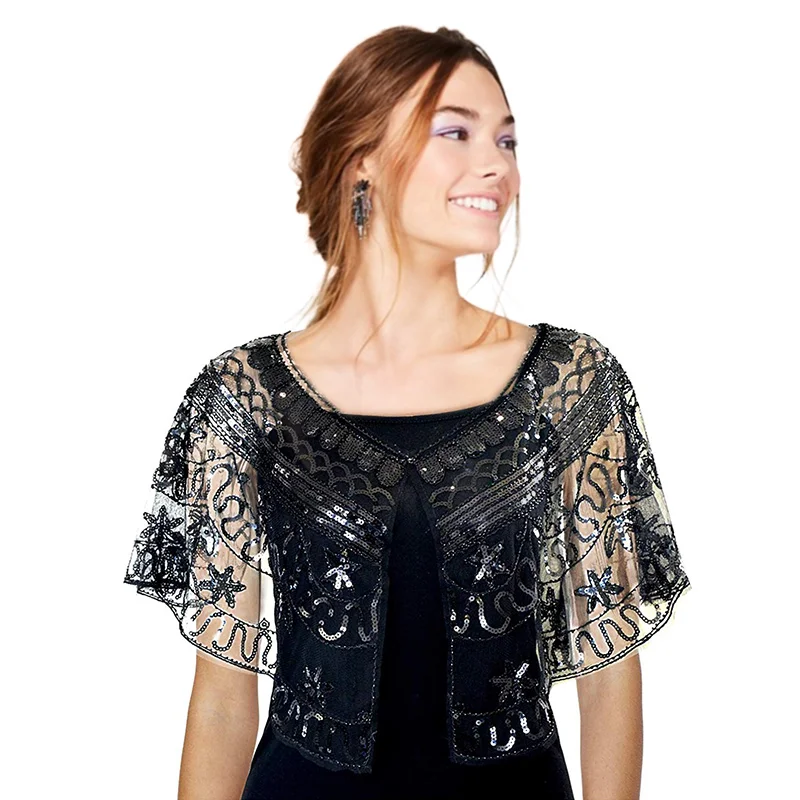 Женская шаль 1920s вечерняя накидка с пайетками и бисером для невесты болеро