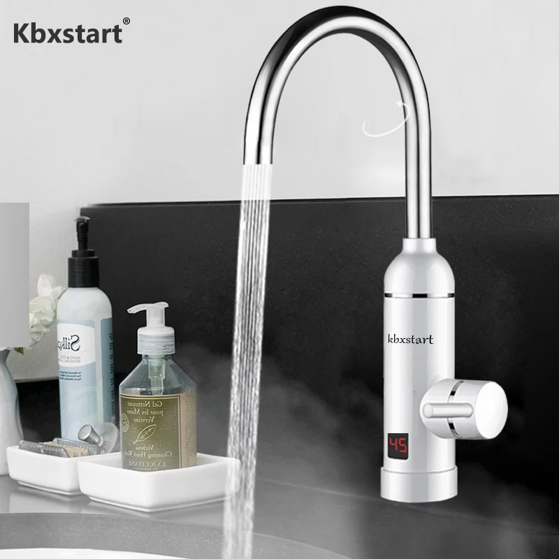 

Bathroom Kitchen Heating Tap Below Inflow Water Faucet 220V Tankless Electric Hot Water Heater Faucet with LED Digital Display