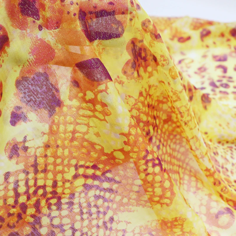 50cm*135cm Bronze silk fabric gold africa leopard print breathe chiffon gauze fashion dress material | Дом и сад