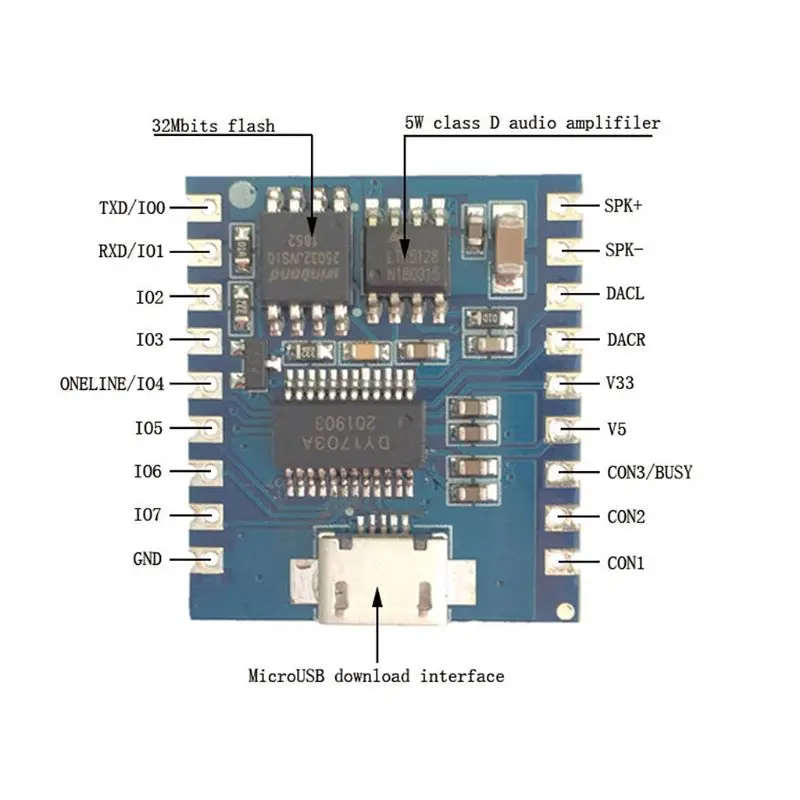 

DY-SV17F Audio Module Mini MP3 Player IO Trigger USB Download Flash Voice Module