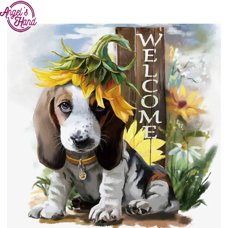 

5D DIY Diamond Embroidery dog with sunflower Diamond Painting Cross Stitch full Square Rhinestone Mosaic home decoration